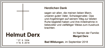 Traueranzeige von Helmut Derx von WLZ