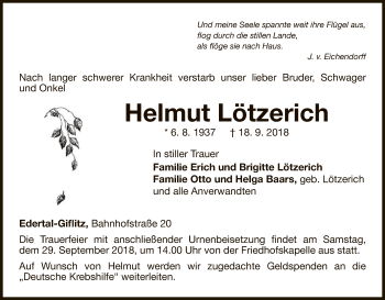 Traueranzeige von Helmut Lötzerich von WLZ