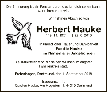 Traueranzeige von Herbert Hauke von WLZ