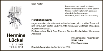 Traueranzeige von Hermine Lückel von WLZ