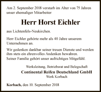 Traueranzeige von Horst Eichler von WLZ