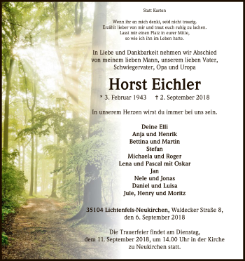 Traueranzeige von Horst Eichler von WLZ
