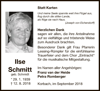Traueranzeige von Ilse Schmitt von WLZ