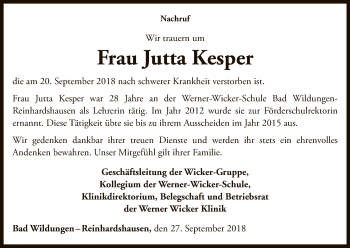 Traueranzeige von Jutta Kesper von WLZ