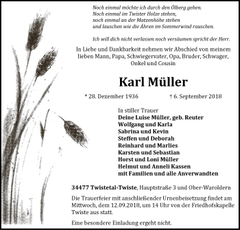 Traueranzeige von Karl Müller von WLZ