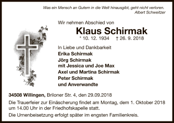 Traueranzeige von Klaus Schirmak von WLZ