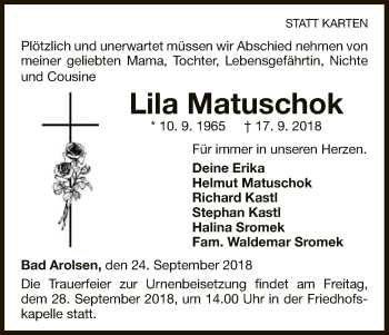 Traueranzeige von Lila Matuschok von WLZ