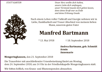 Traueranzeige von Manfred Bartmann von WLZ