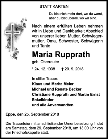 Traueranzeige von Maria Rupprath von WLZ