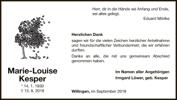 Traueranzeige von Marie-Louise Kesper von WLZ