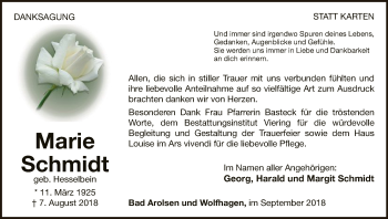Traueranzeige von Marie Schmidt von WLZ