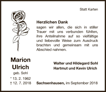 Traueranzeige von Marion Ulrich von WLZ