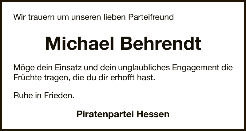  Traueranzeige für Michael Behrendt vom 12.09.2018 aus WLZ