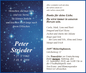 Traueranzeige von Peter Strieder von WLZ