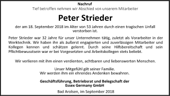 Traueranzeige von Peter Strieder von WLZ