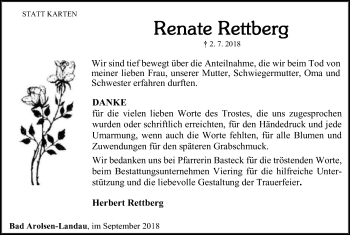 Traueranzeige von Renate Rettberg von WLZ