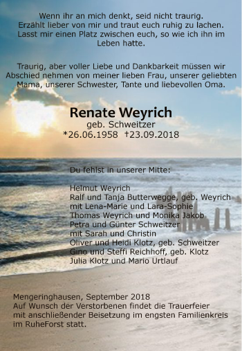 Traueranzeige von Renate Weyrich von WLZ