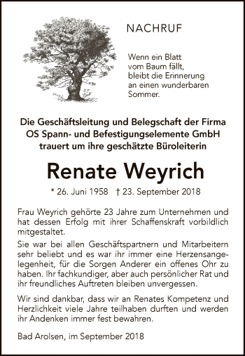 Traueranzeige von Renate Weyrich von WLZ