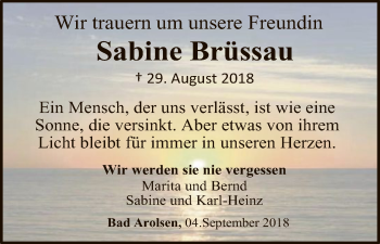 Traueranzeige von Sabine Brüssau von WLZ