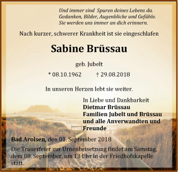 Traueranzeige von Sabine Brüssau von WLZ