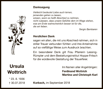 Traueranzeige von Ursula Wottrich von WLZ