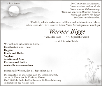 Traueranzeige von Werner Bigge von WLZ