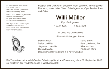 Traueranzeige von Willi Müller von WLZ