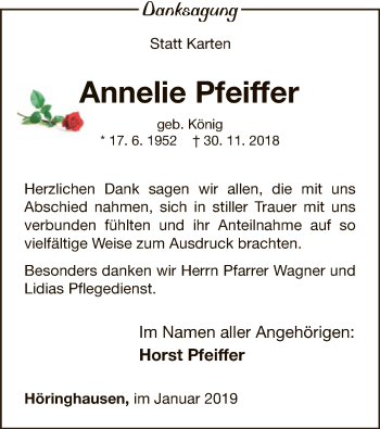 Traueranzeige von Annelie Pfeiffer von WLZ