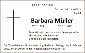 Traueranzeige von Barbara Müller von WLZ