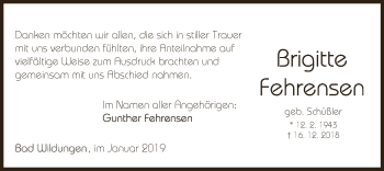 Traueranzeige von Brigitte Fehrensen von WLZ