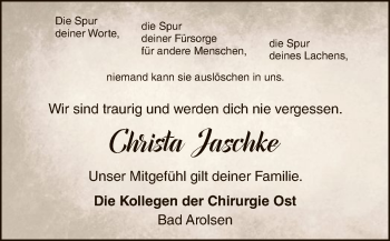 Traueranzeige von Christa Jaschke von WLZ