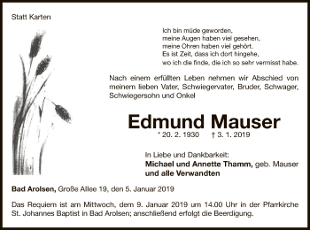 Traueranzeige von Edmund Mauser von WLZ
