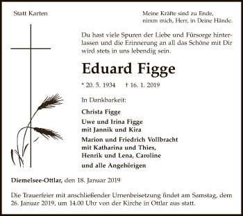 Traueranzeige von Eduard Figge von WLZ