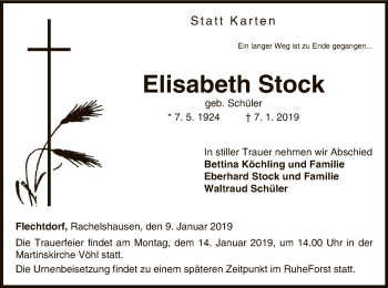 Traueranzeige von Elisabeth Stock von WLZ