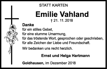 Traueranzeige von Emilie Vahland von WLZ