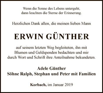 Traueranzeige von Erwin Günther von WLZ