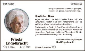 Traueranzeige von Frieda Engelbracht von WLZ