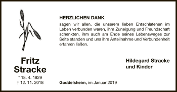 Traueranzeige von Fritz Stracke von WLZ