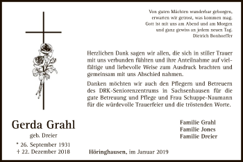 Traueranzeige von Gerda Grahl von WLZ