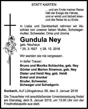 Traueranzeige von Gundula Ney von WLZ