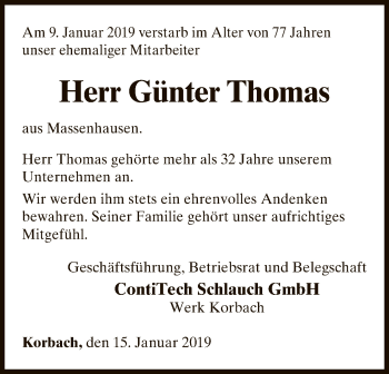 Traueranzeige von Günter Thomas von WLZ