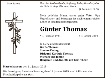 Traueranzeige von Günter Thomas von WLZ