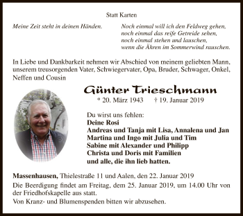 Traueranzeige von Günter Trieschmann von WLZ