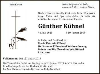 Traueranzeige von Günther Kühnel von WLZ