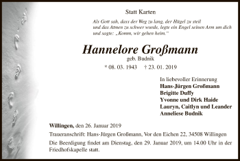Traueranzeige von Hannelore Großmann von WLZ