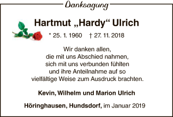 Traueranzeige von Hartmut Ulrich von WLZ