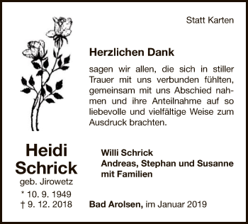 Traueranzeige von Heidi Schrick von WLZ