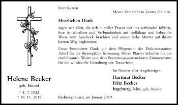 Traueranzeige von Helene Becker von WLZ