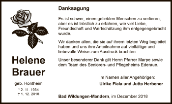 Traueranzeige von Helene Brauer von WLZ