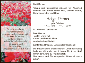 Traueranzeige von Helga Debus von WLZ